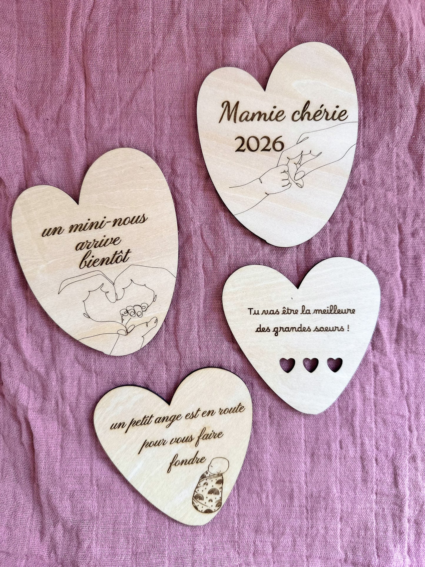 lot de magnets en bois annonce grossesse