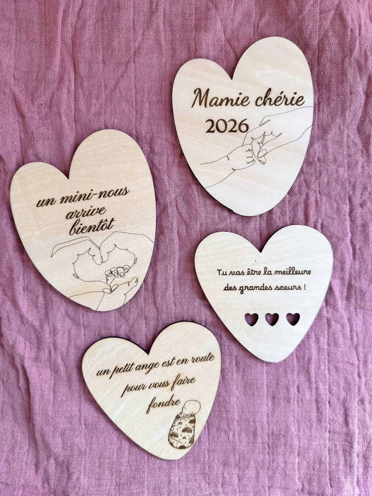 lot de magnets en bois annonce grossesse
