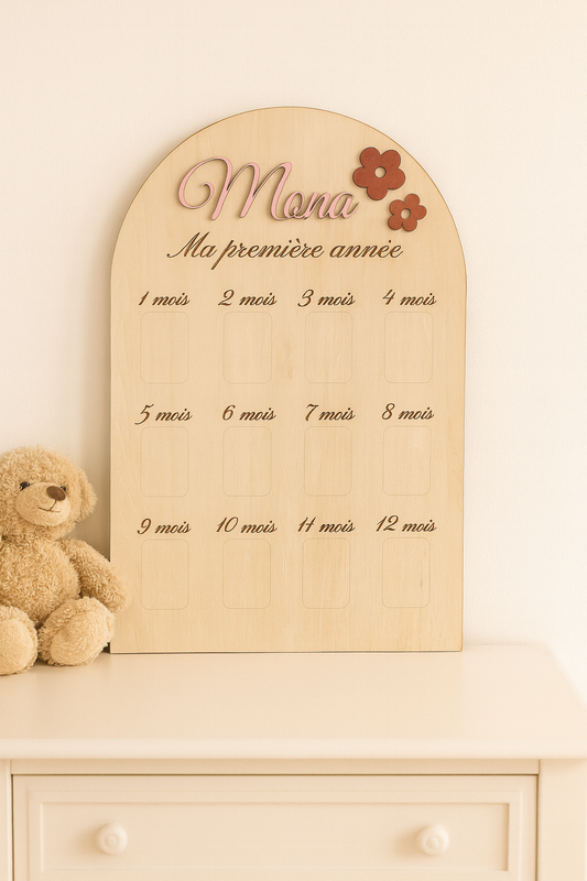 Panneau souvenir ma première année : personnalisé en bois