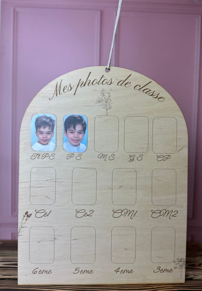 panneau en bois personnalisé pour coller les portraits de son enfant année après année 