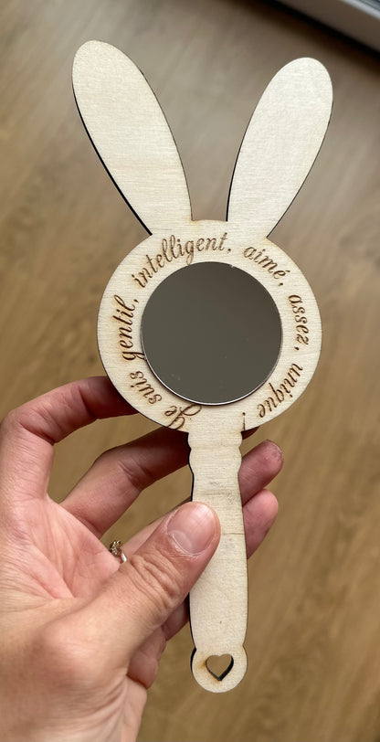 Miroir mantra en bois personnalisé, cadeau self-love enfant avec prénom gravé, Chou Rose (visuel 7)