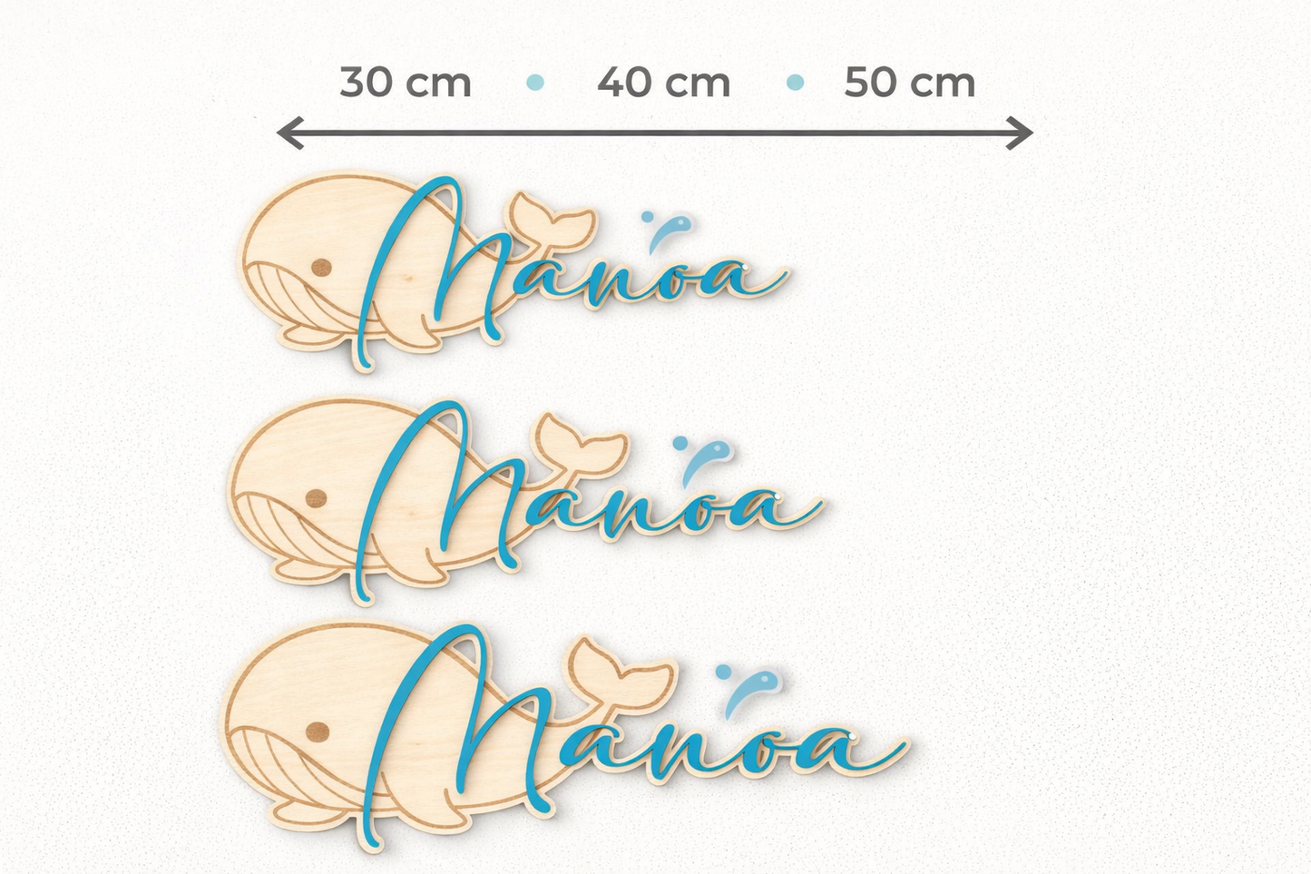 Prénom en bois personnalisé avec baleine – Décoration murale chambre bébé