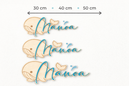 Prénom en bois personnalisé avec baleine – Décoration murale chambre bébé