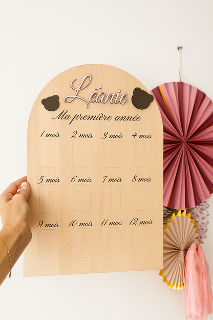 Panneau souvenir ma première année : personnalisé en bois
