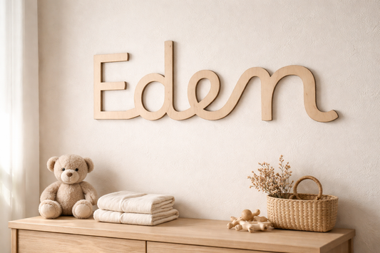 Prénom en bois personnalisé – décoration murale enfant (55 cm)