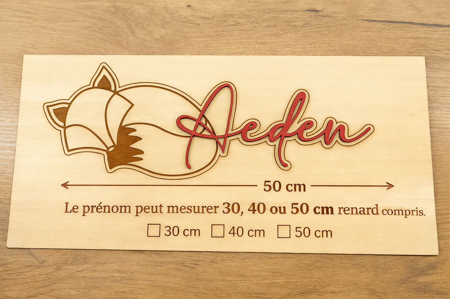 Prénom en bois personnalisé – Renard 🦊