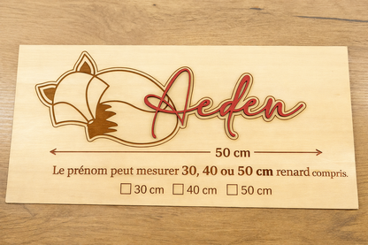 Prénom en bois personnalisé – Renard 🦊