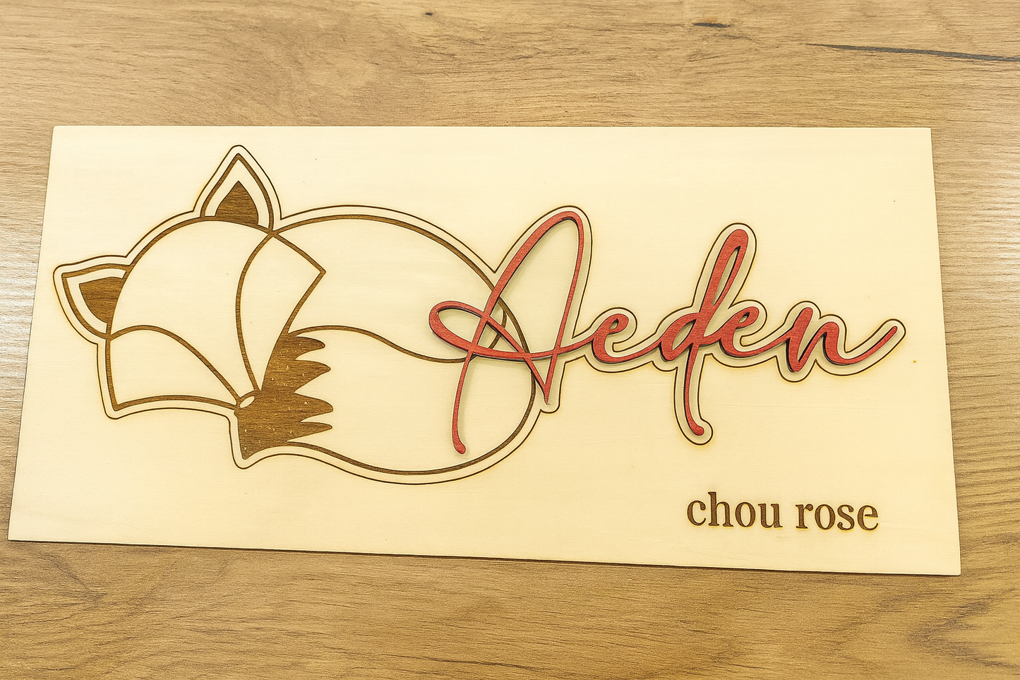 Prénom en bois personnalisé – Renard 🦊