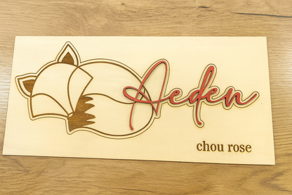 Prénom en bois personnalisé – Renard 🦊