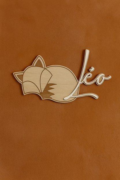 Prénom en bois personnalisé – Renard 🦊