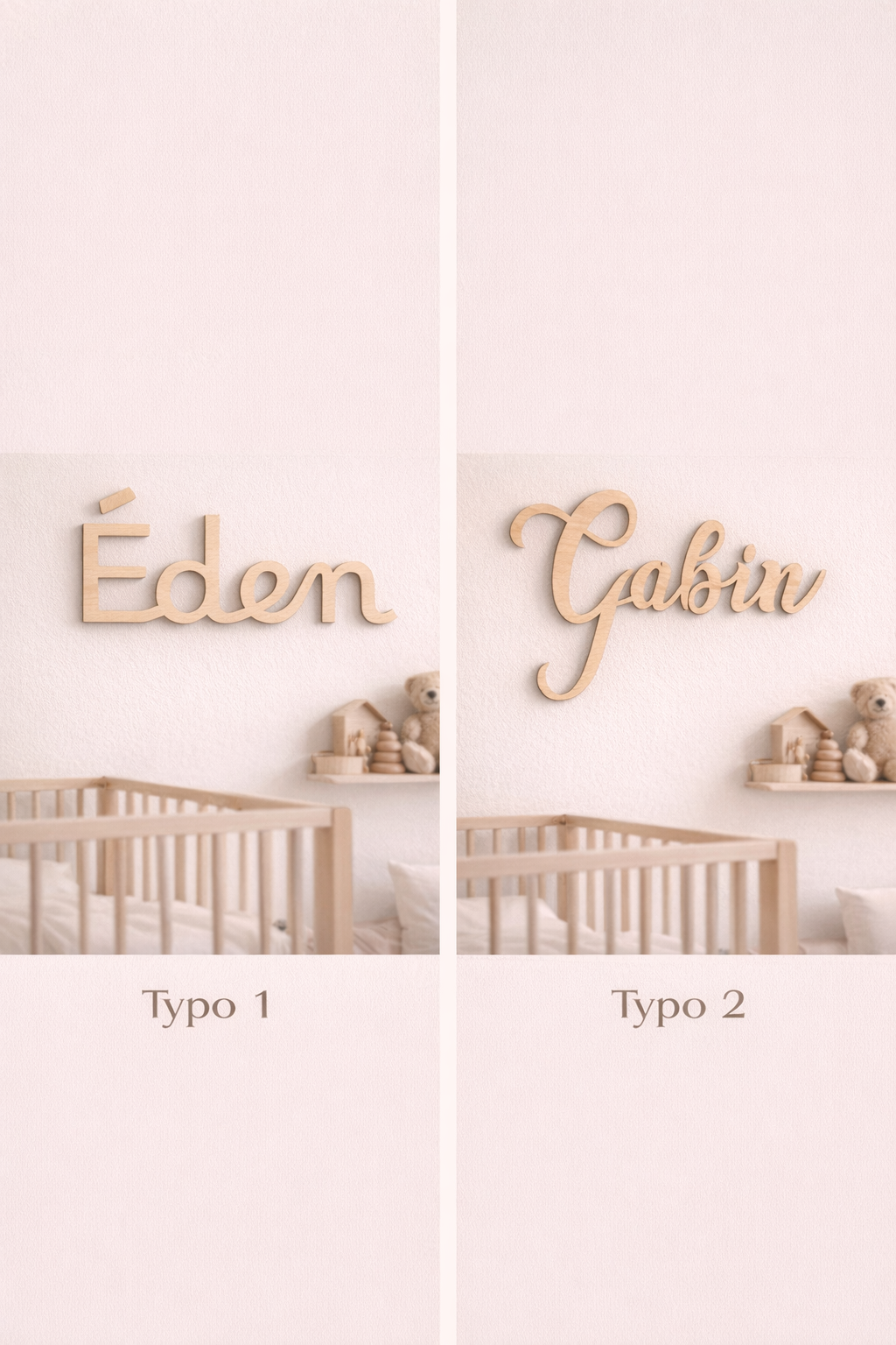 Prénom en bois personnalisé – décoration murale enfant (55 cm)