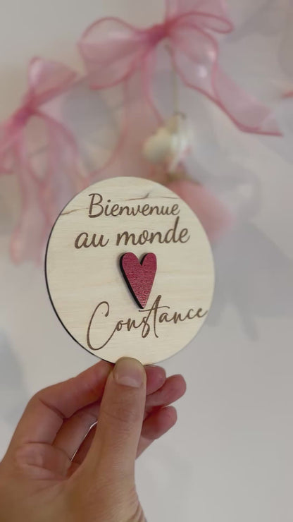 bienvenue au monde Constance : carte en boisannonce naissance bébé