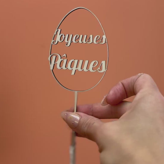 cake topper en bois en forme d'euf de paques : joyeuses paques