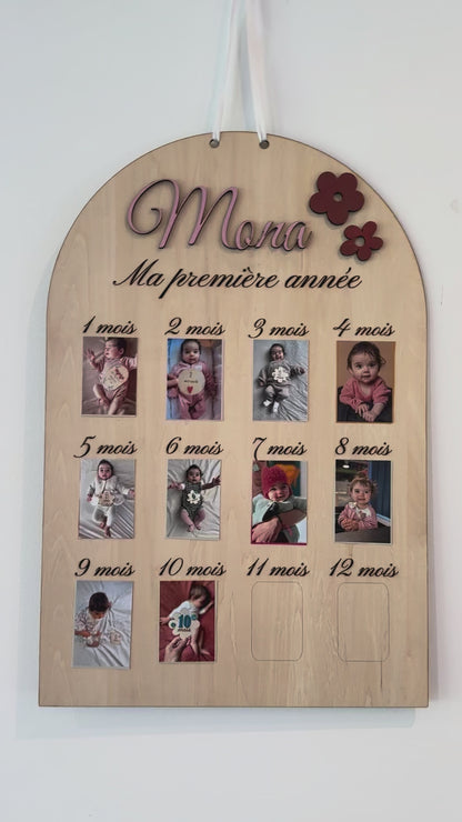 Panneau souvenir ma première année : personnalisé en bois